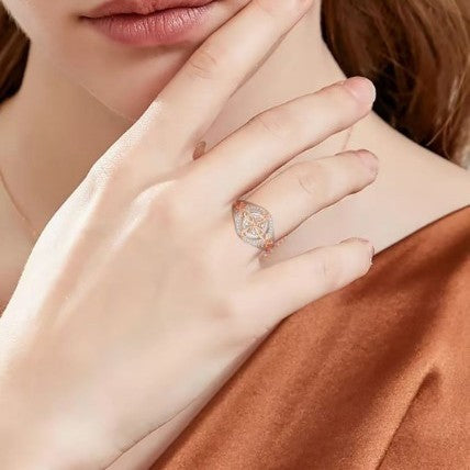 Anello Minimalista Bicolore con Zirconi in Lega di Zinco con Finitura Placcata da Donna