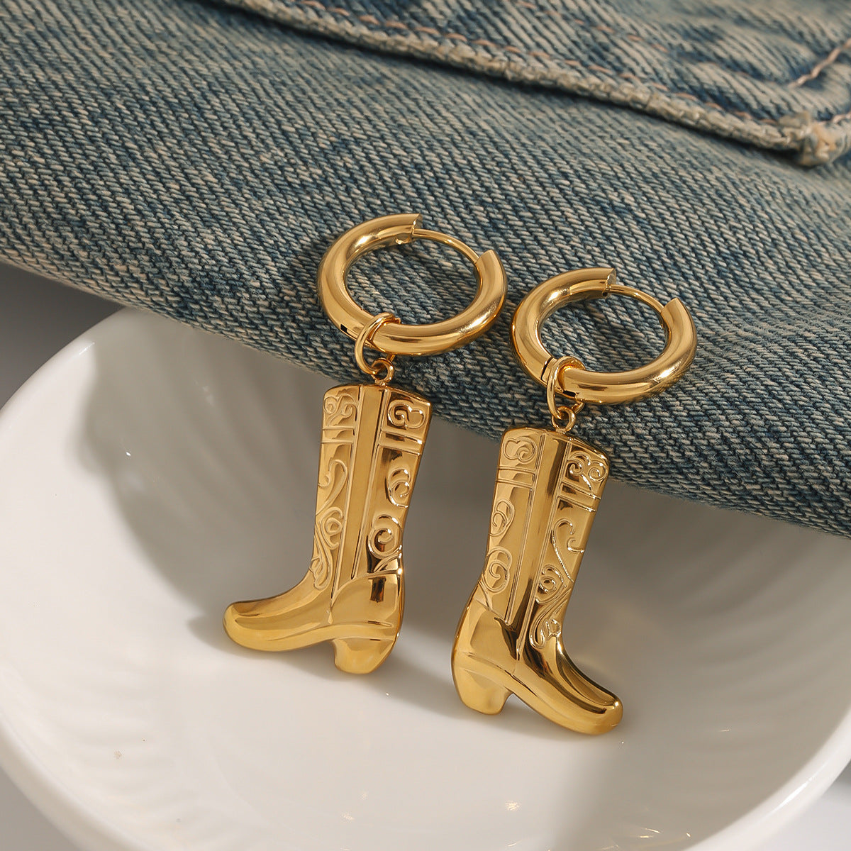 Pendientes de acero inoxidable geométricos con acabado chapado para mujer, aretes ligeros estilo lujoso