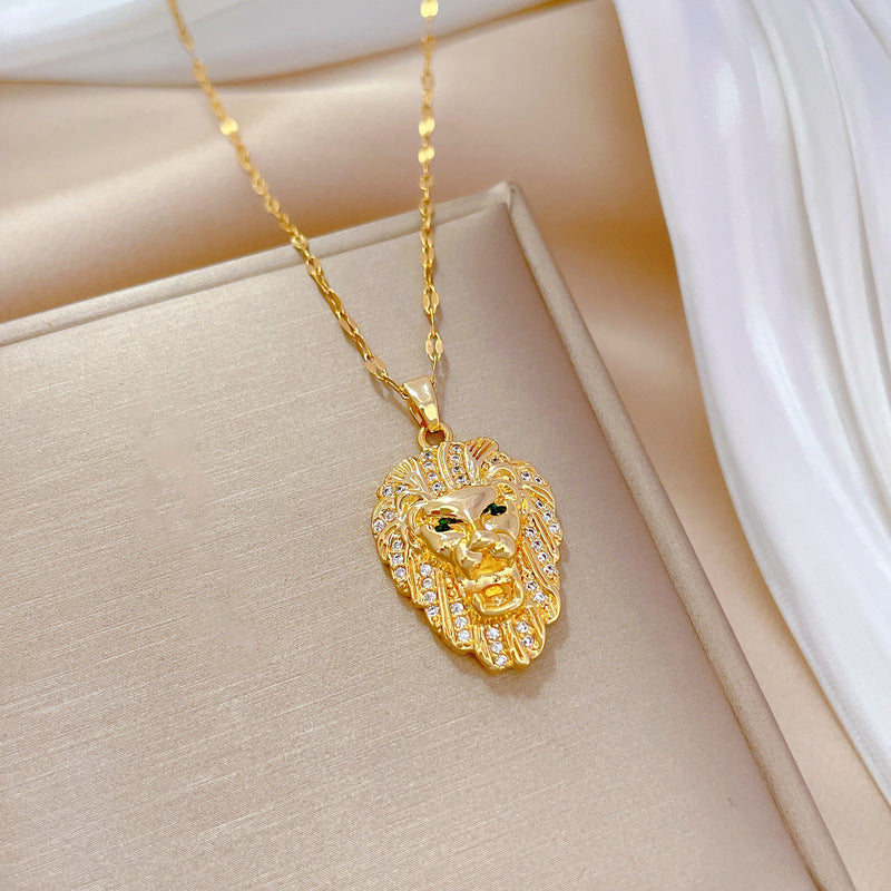 Minimalist Geometric Lion King Necklace for Women and Men with Stainless Steel Chain and Moon Motif