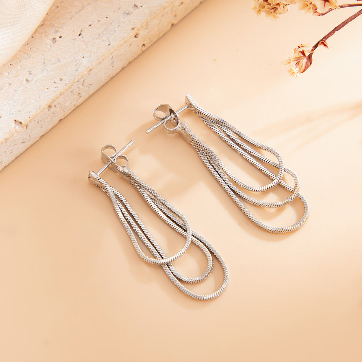 Minimalist Geometric Plated Iron Snake Chain Tassel Earrings for Women