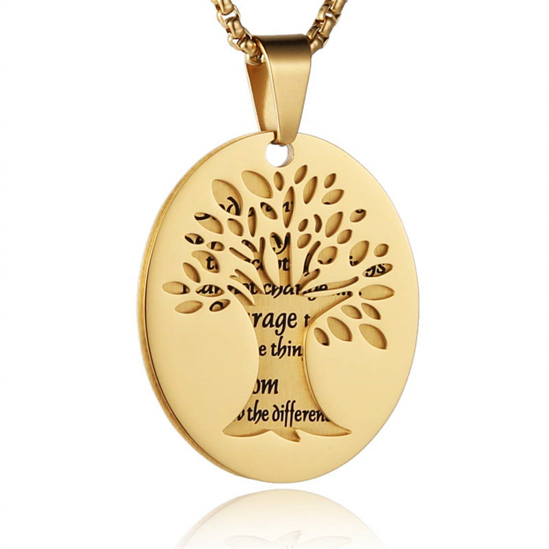 Natural Style Oval Double-Layer Stainless Steel Necklace with Polished Titanium Steel Prayer Pendant