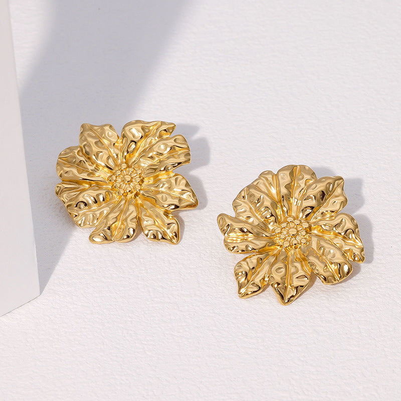 Orecchini Minimalisti Floreali in Acciaio Inossidabile con Placcatura in Oro 18K da Donna, Ipoallergenici e Resistenti allo Sbiadimento