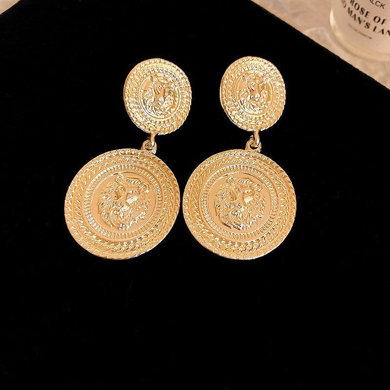 Vintage Geometric Metal Stud Earrings with Round Pearl Accents and Silver-Plated Posts for Women