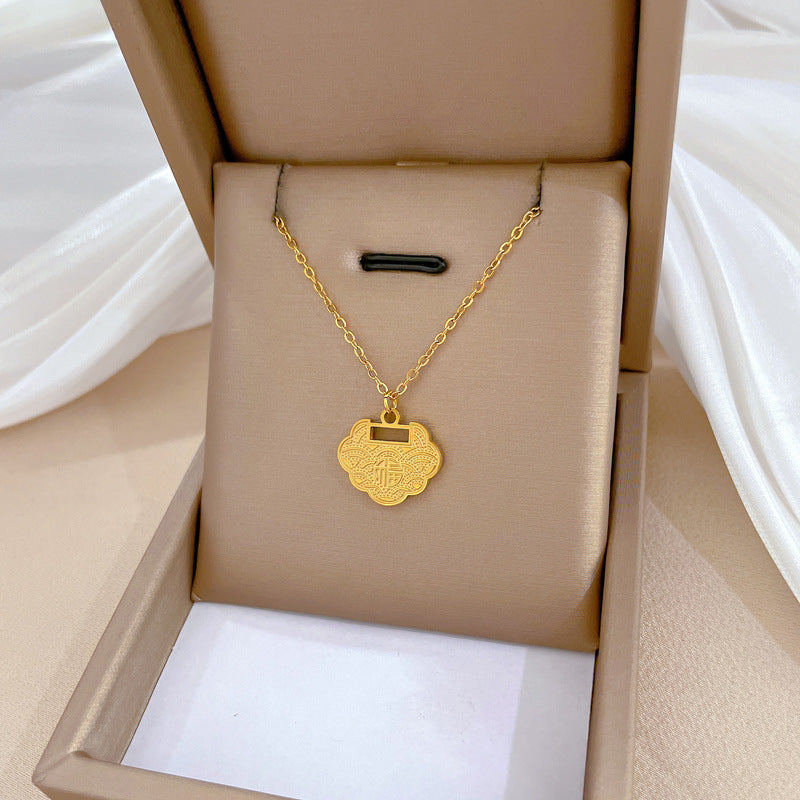 Minimalist Cloud and Fortune Lock Pendant Necklace in Titanium Steel with Gold Plating for Women and Men