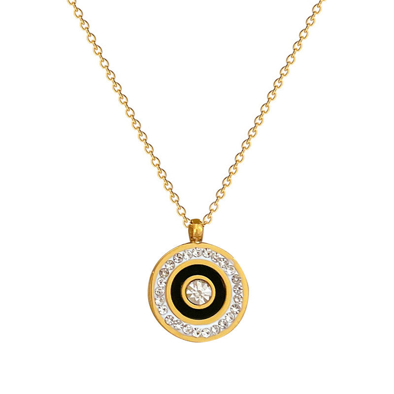 Minimalist Geometric Titanium Steel Plated Necklace with Full Rhinestone Accents for Women and Men
