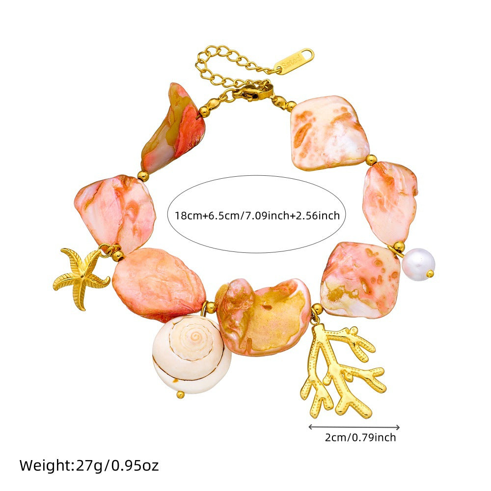 Fashion Gold Plated Stainless Steel Starfish Shell Coral Chain Jewelry Set for Women