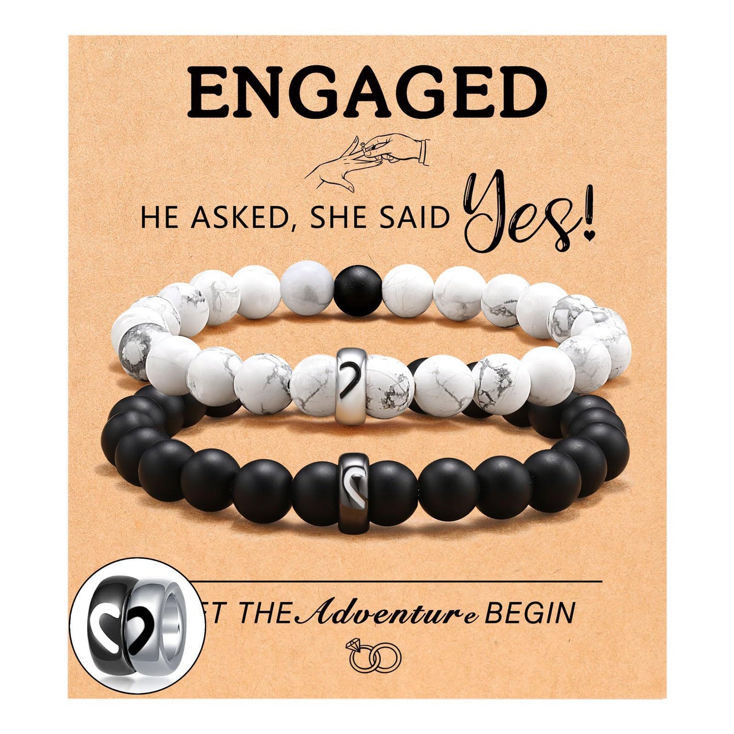 Minimalist Heart Stainless Steel Bracelet Set Unisex Black and White Couple Jewelry