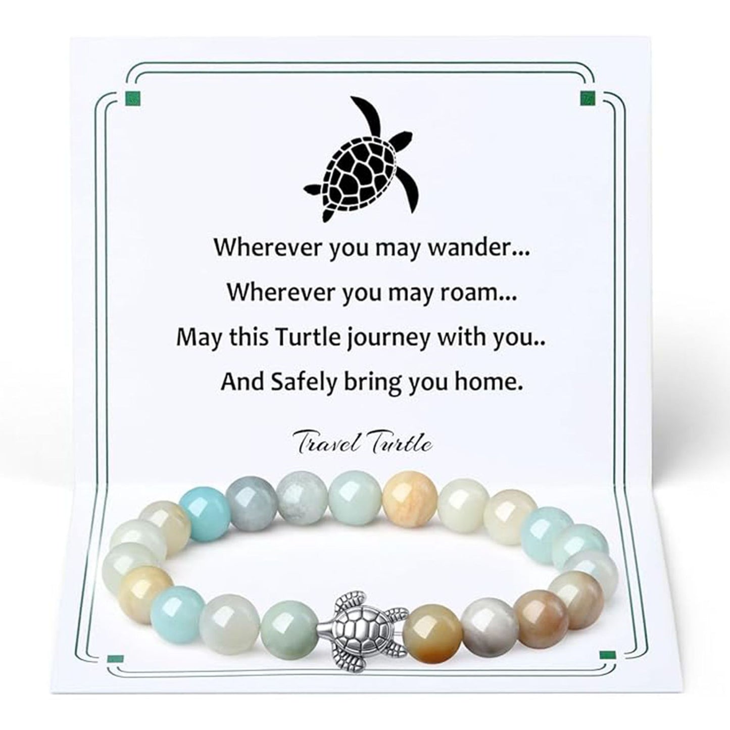 Unisex Tiger Eye Amethyst Rose Quartz Turtle Beaded Bracelet