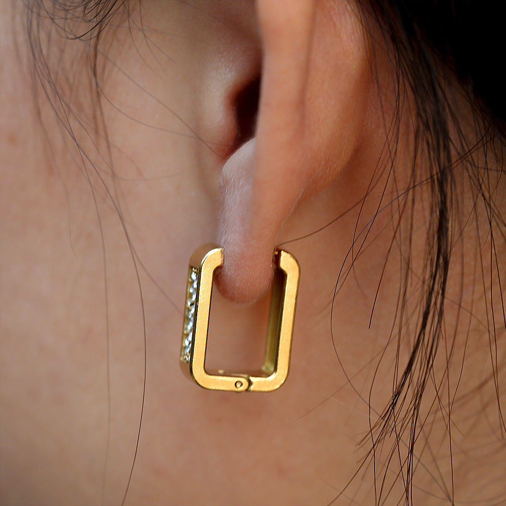 Minimalist U-Shaped Stainless Steel Rhinestone Earrings with 18K Gold Plating for Women