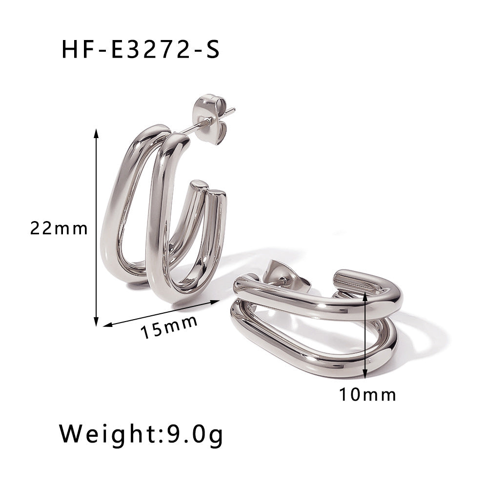Ins Style Heart Shaped 18K Gold Plated Titanium Steel Statement Earrings with Geometric and Irregular Circle Design