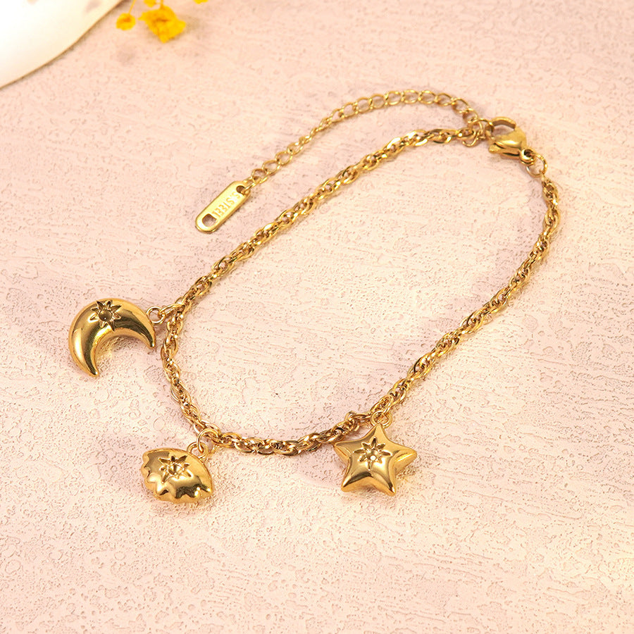 Elegant 18K Gold Plated Stainless Steel Heart Teardrop Star Geometric Bracelet for Women