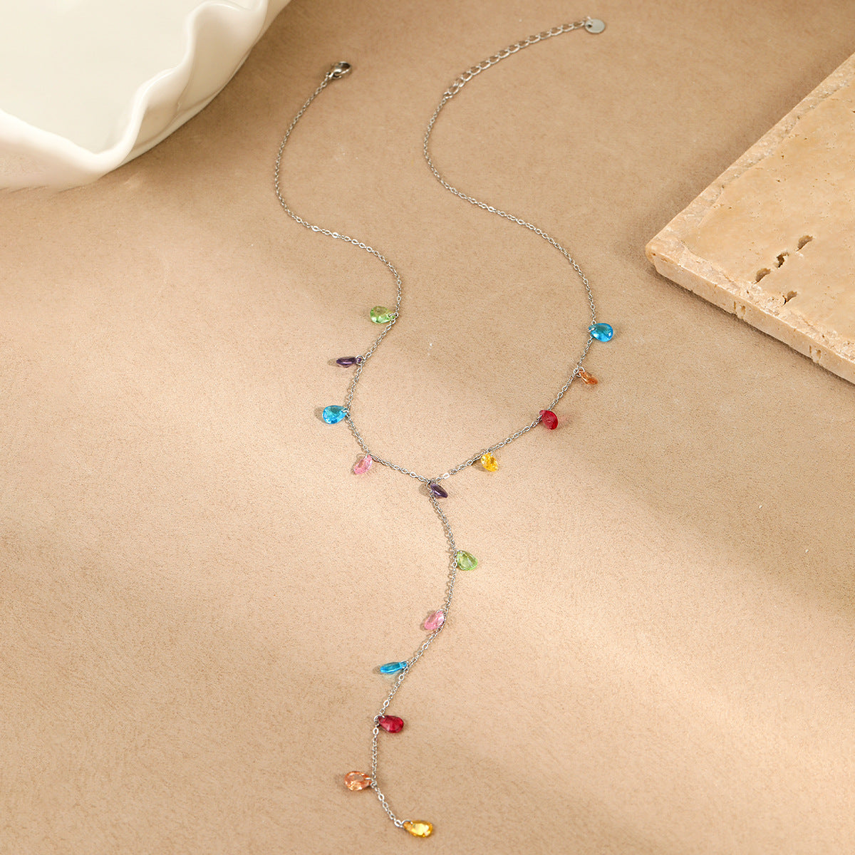 Fashionable OL Style Geometric Pendant Stainless Steel Y-Necklace with 18K Gold Plating for Women