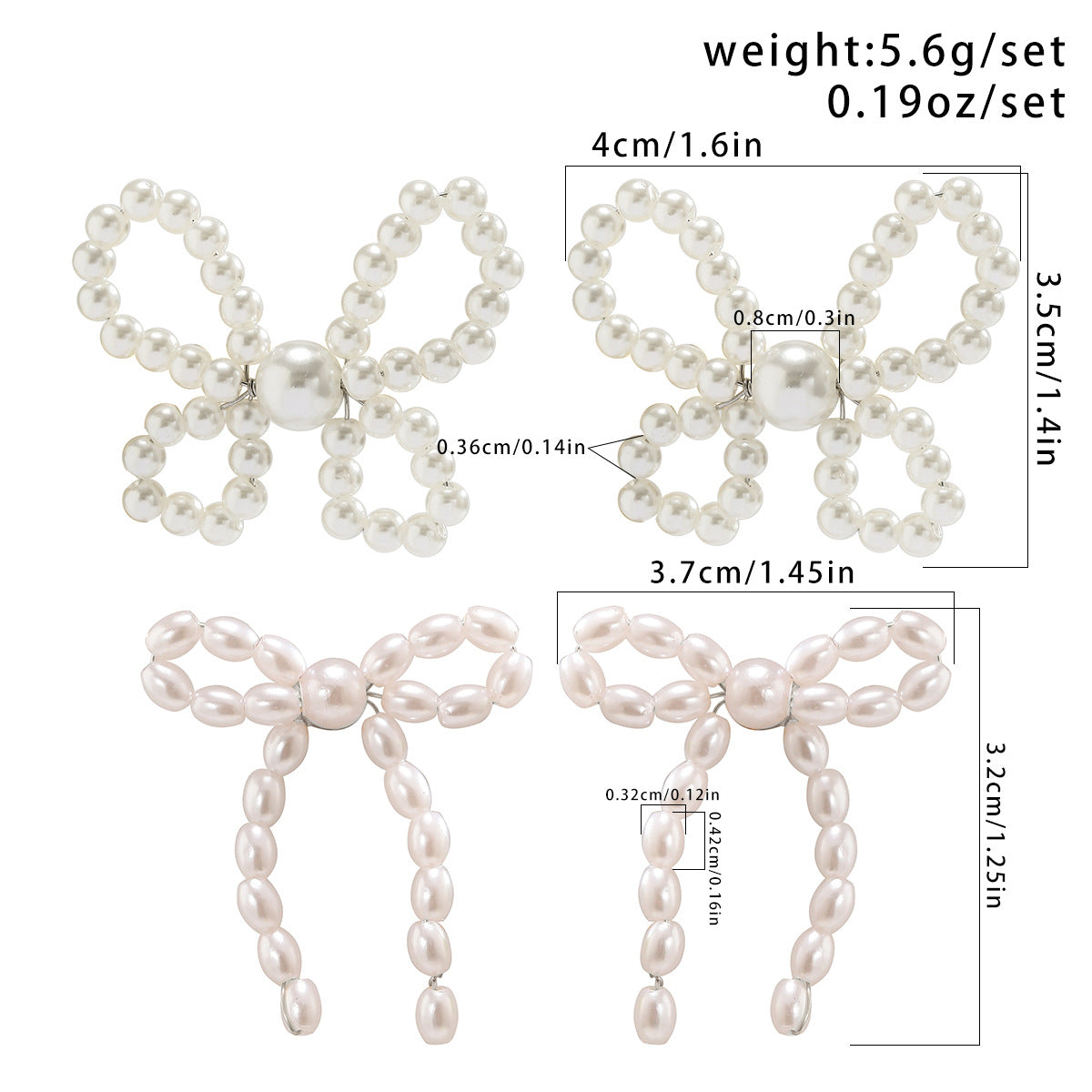 Dainty Bow-Shaped Earrings with Imitation Pearl Accents for Women, Handcrafted Fresh and Sweet Style