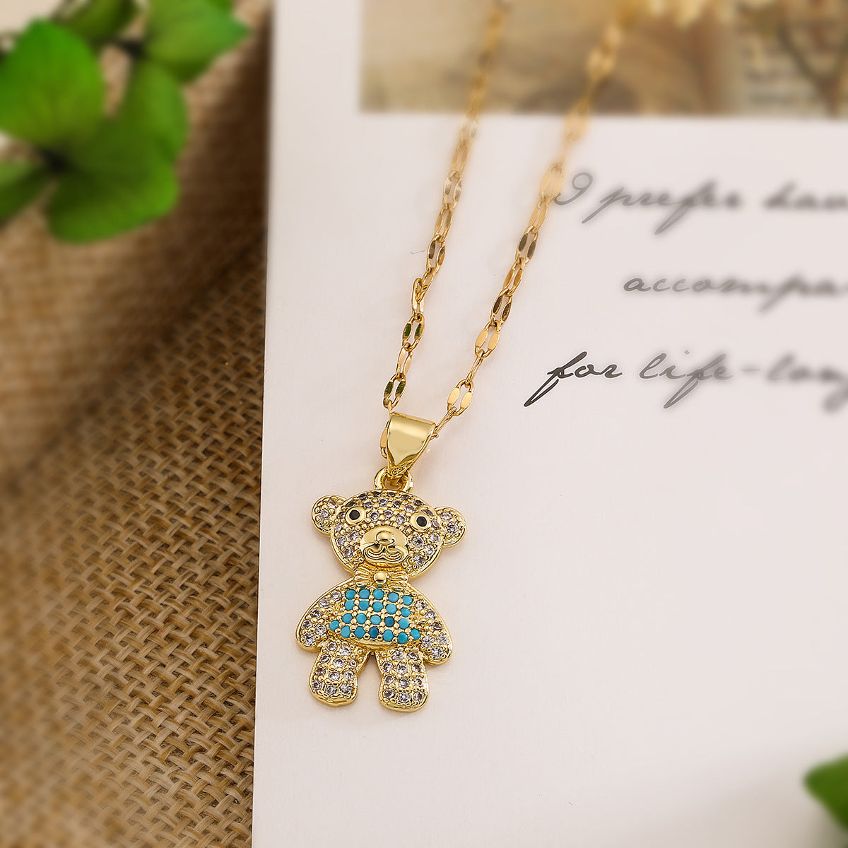 Minimalist Bear-Shaped Copper Pendant Necklace with Gold Plating and Zircon Accents for Women