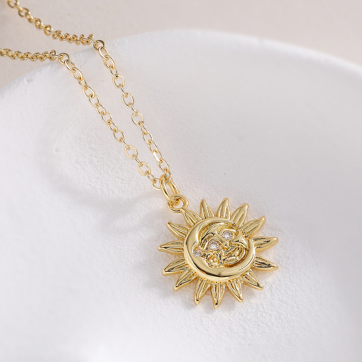 Minimalist 18K Gold Plated Brass Geometric Pendant Necklace with Cubic Zirconia for Women