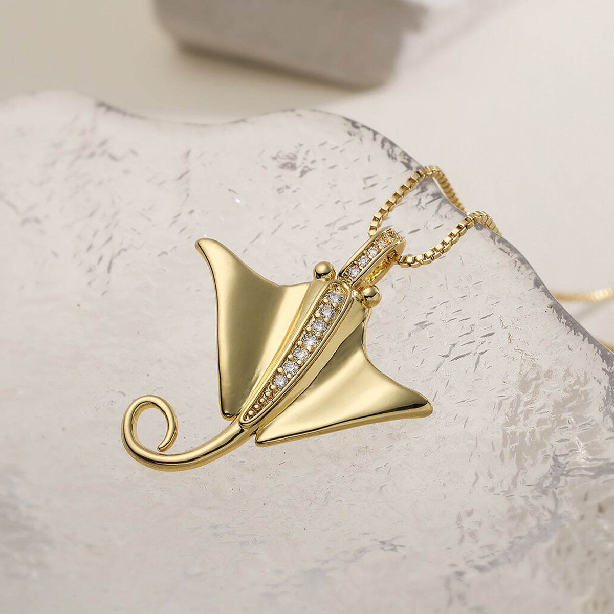 Minimalist Gold Plated Brass Cubic Zirconia Turtle Pendant Necklace for Women