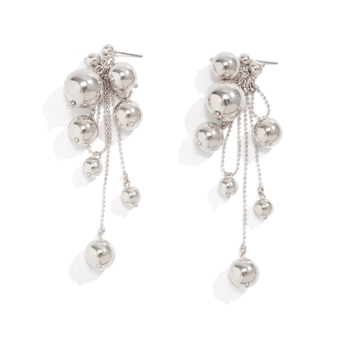 Vintage Bohemian Pearl-Style Tassel Earrings with Geometric Beads and Stainless Steel Posts