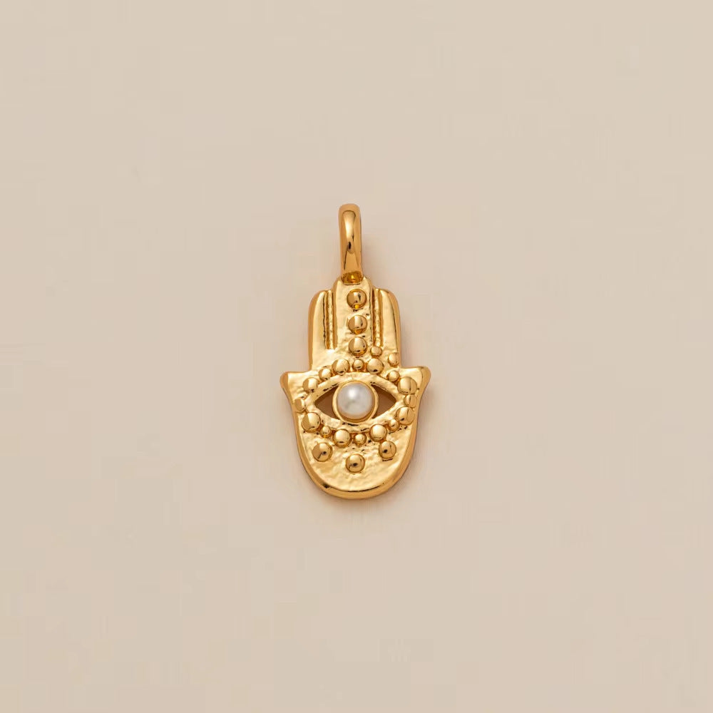 Vintage Geometric Brass Plated Gemstone Pendant Necklace with Sun Moon Evil Eye Charm Bar for Women