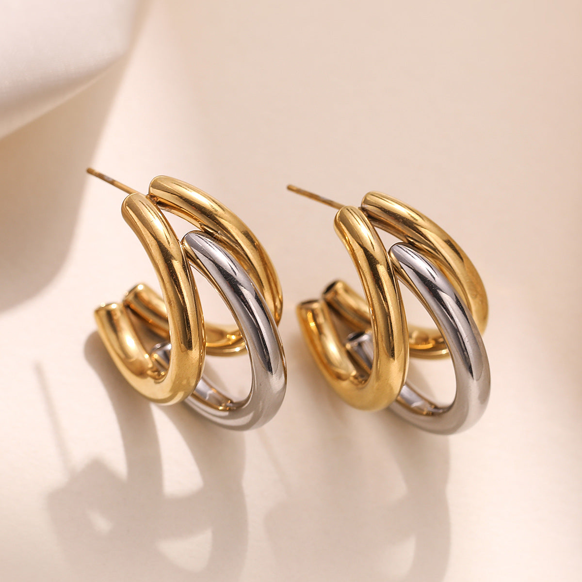 Minimalist Geometric Stainless Steel Earrings for Women with 18K Gold Plating, Irregular Design, Versatile Fashion Accessory