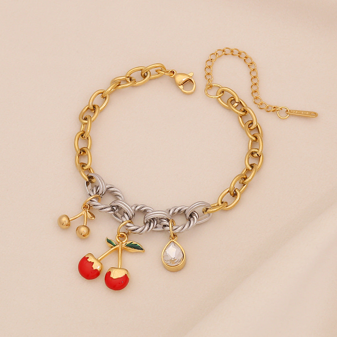 Bracciale da donna in acciaio inossidabile con smalto a forma di frutto, fresco e rustico