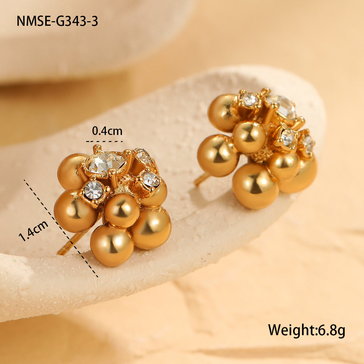 Minimalist Floral Stainless Steel Stud Earrings with Zircon Beads and Geometric Accents