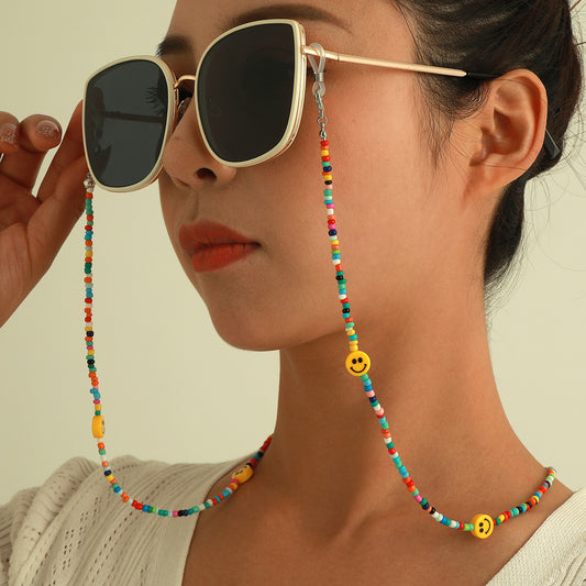 Colorful Acrylic Beaded Eyeglass Chain with Smiley Face Pattern for Women