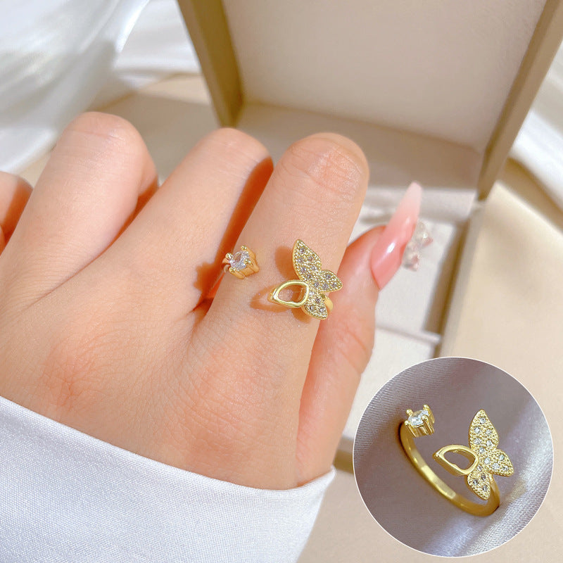Minimalist Sweet Geometric Round Brass Plated Rhinestone Ring for Women and Men