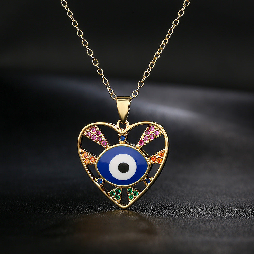Enamel Evil Eye Pendant Necklace in Gold Tone with Geometric Design for Women