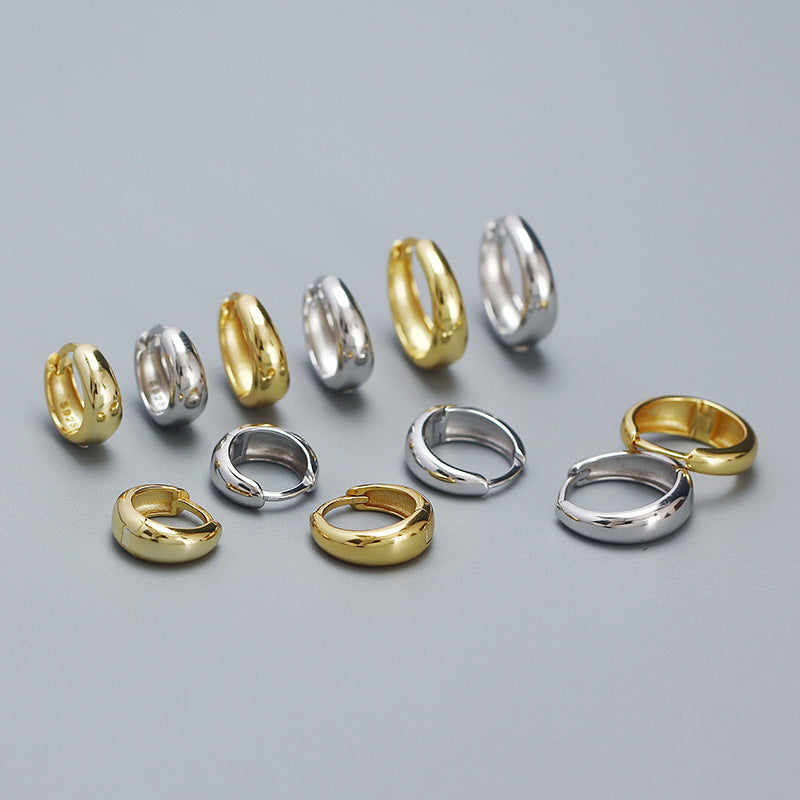 Minimalist 925 Sterling Silver Polished Round Geometric Hoop Earrings