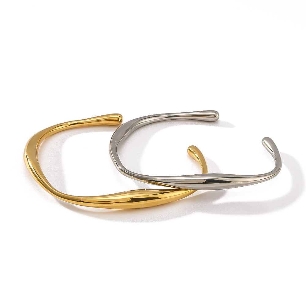 Irregular Shape Titanium Steel Bracelet for Women with 18K Gold Plating Minimalist Fashion Accessory