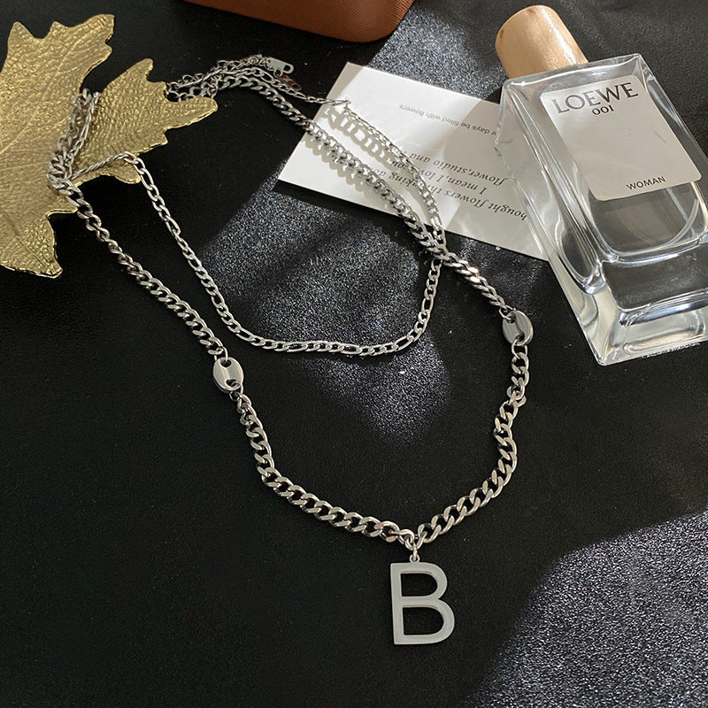 Hip-hop Titanium Steel Letter B Plated Necklace for Unisex