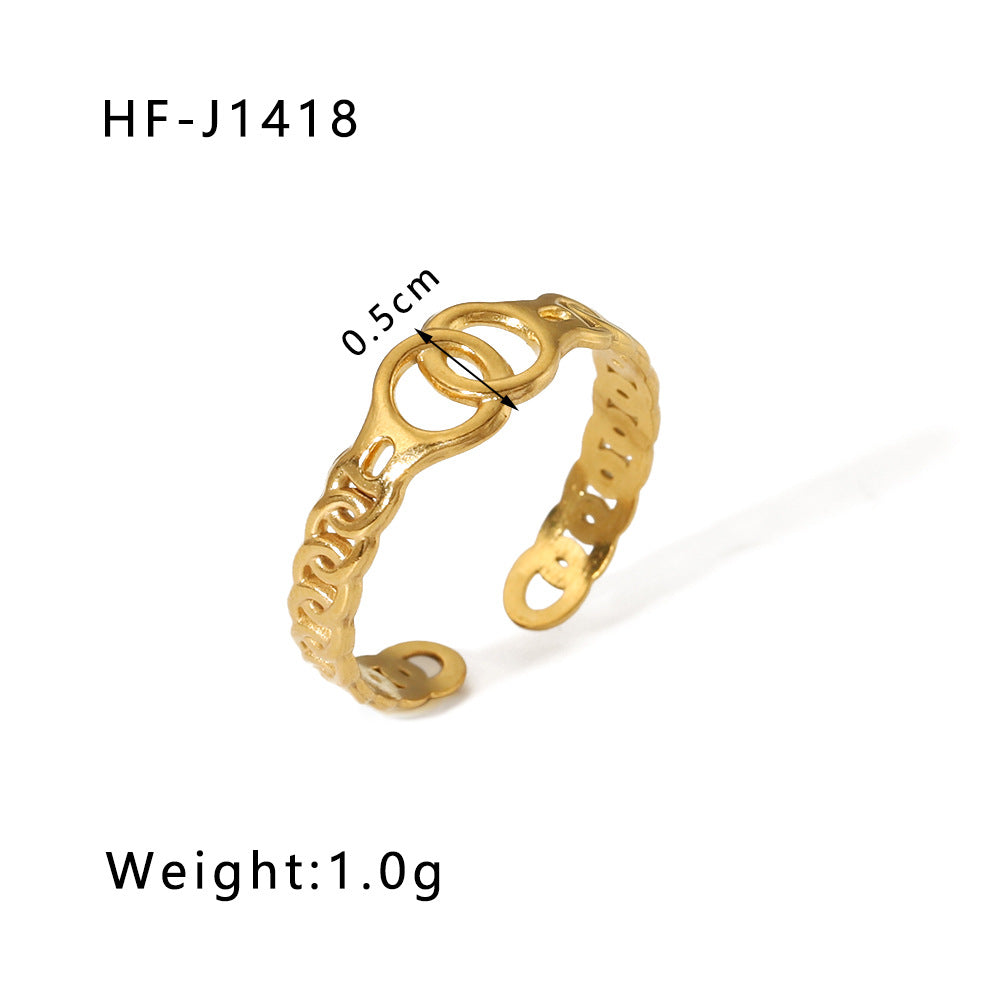 Minimalist Instagram Style Geometric Hollow Leaf and Floral Titanium Steel Ring with 18K Gold Plating for Women