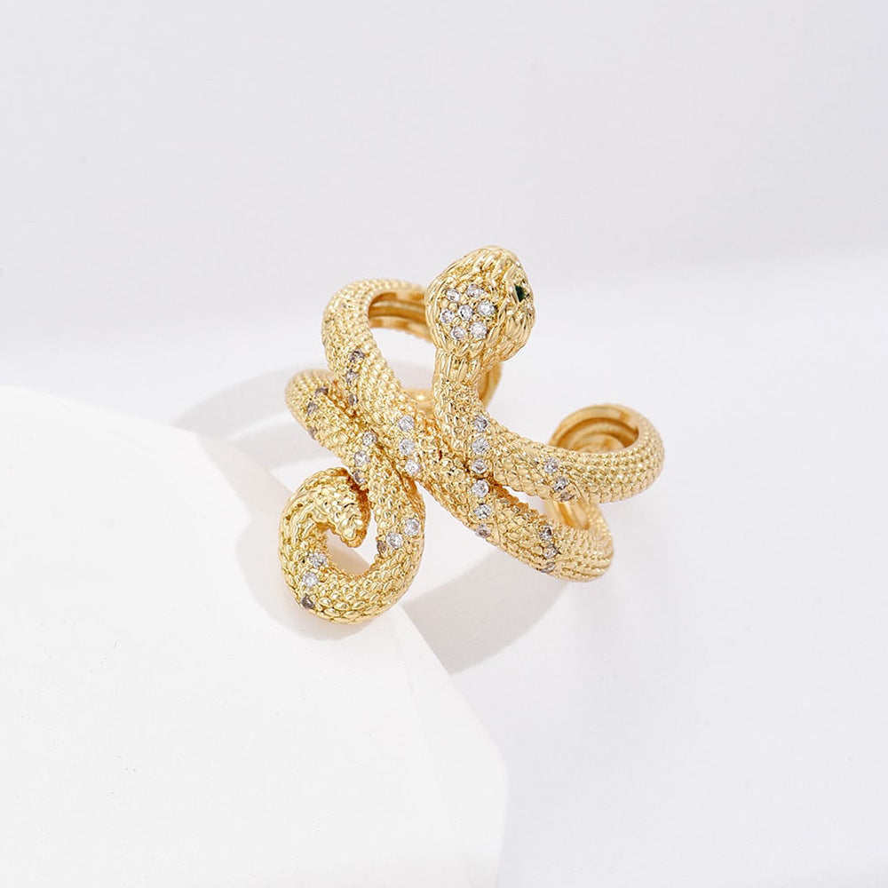 18K Gold Plated Brass Geometric Ring with Cubic Zirconia for Women
