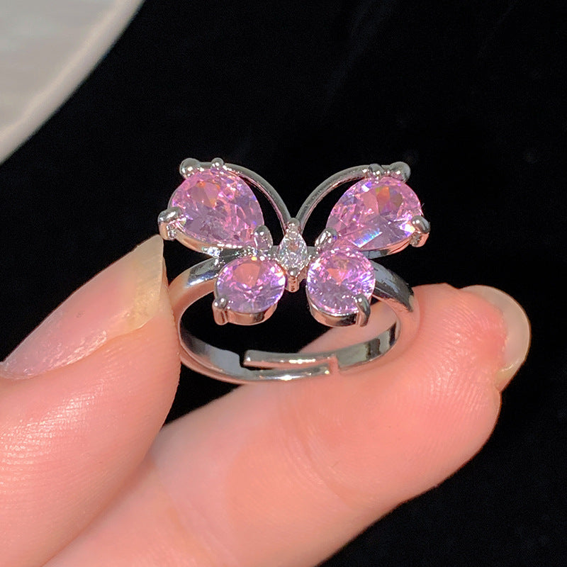Sweet Cubic Zirconia Inlay Brass Bow Ring for Women