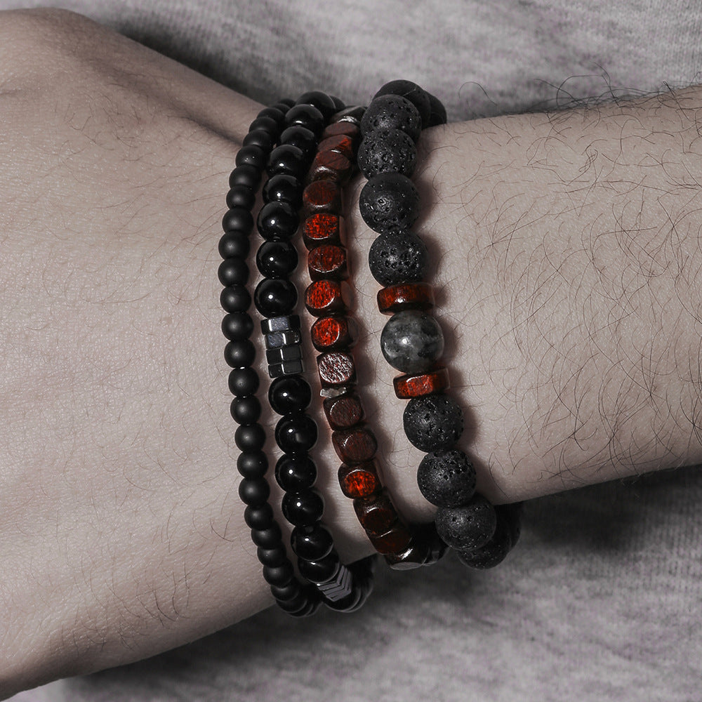 Unique Geometric Cross Crown Hematite Beaded Bracelet Set with Cubic Zirconia for Men and Women