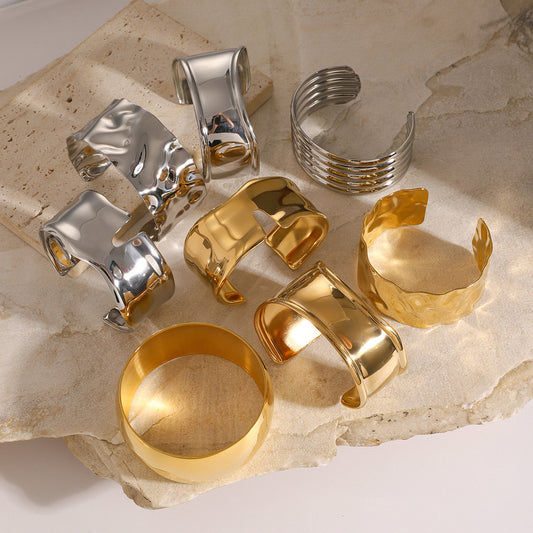 Gold Plated Geometric Stainless Steel Cuff Bracelet