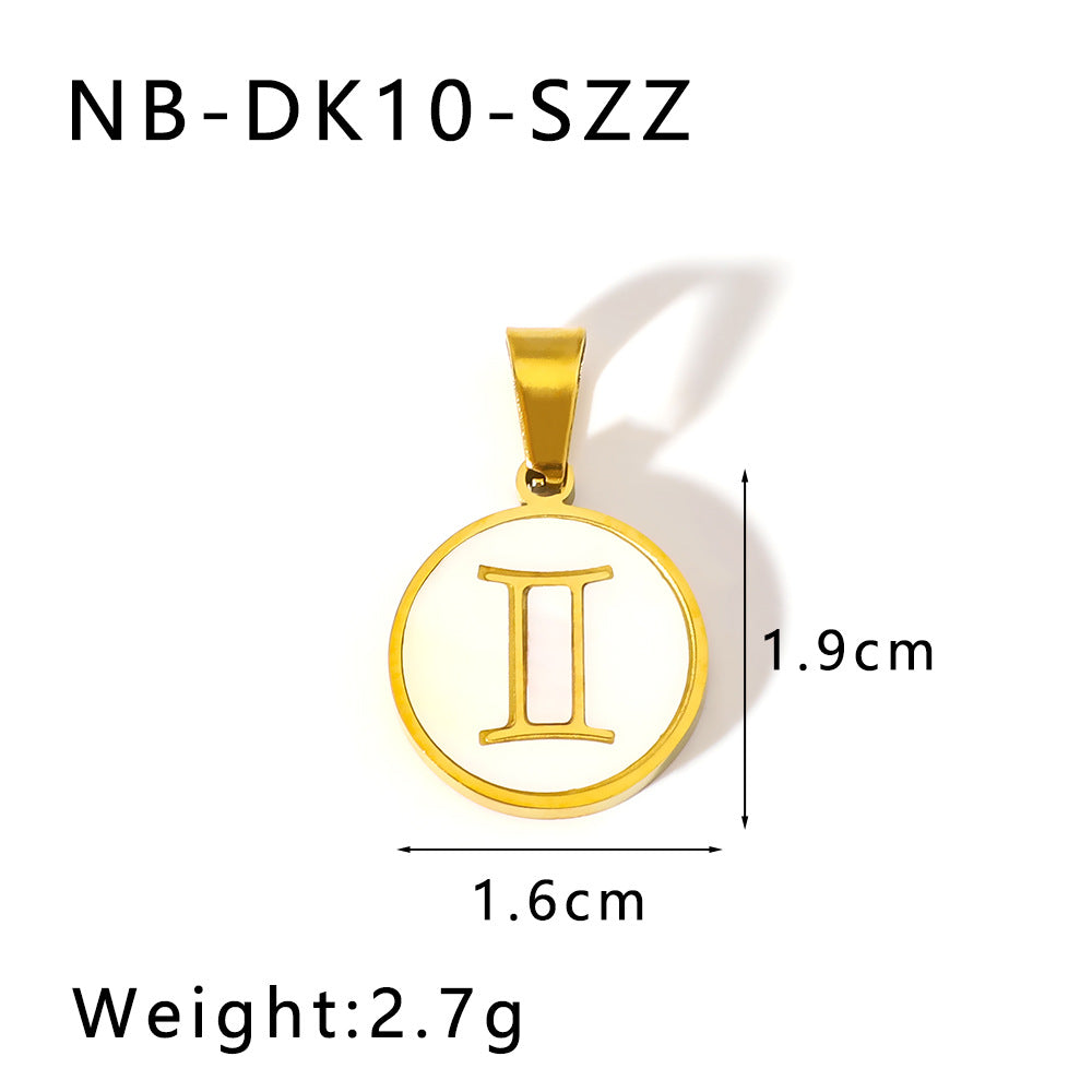 Minimalist Zodiac Pendant Necklace for Women Stainless Steel with 18K Gold Plating and White Abalone Inlay