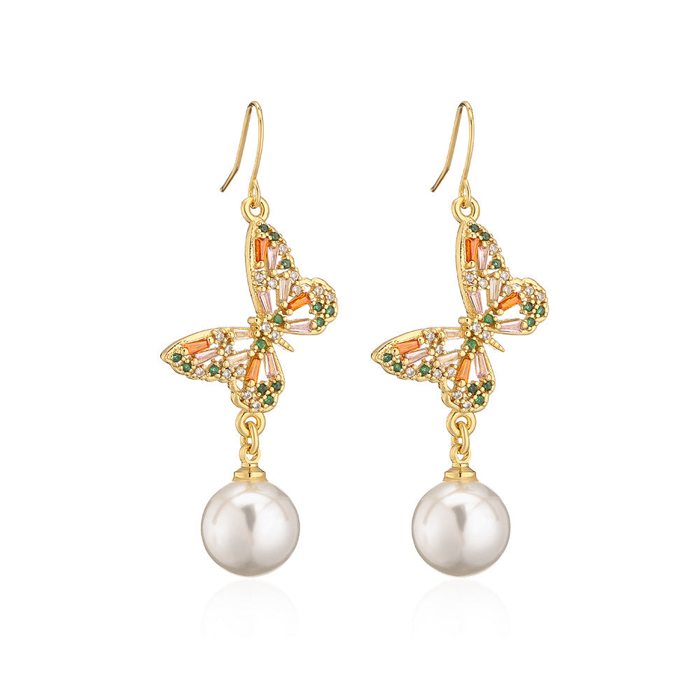 Minimalist Geometric Butterfly Earrings for Women Copper Base with 18K Gold Plating and Zircon Inlay