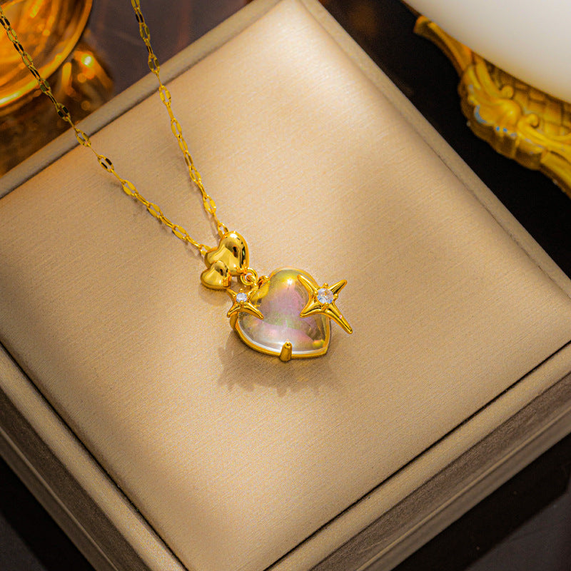 Minimalist Cold-Tone Heart-Shaped Titanium Steel Pendant Necklace with Electroplated Finish for Women