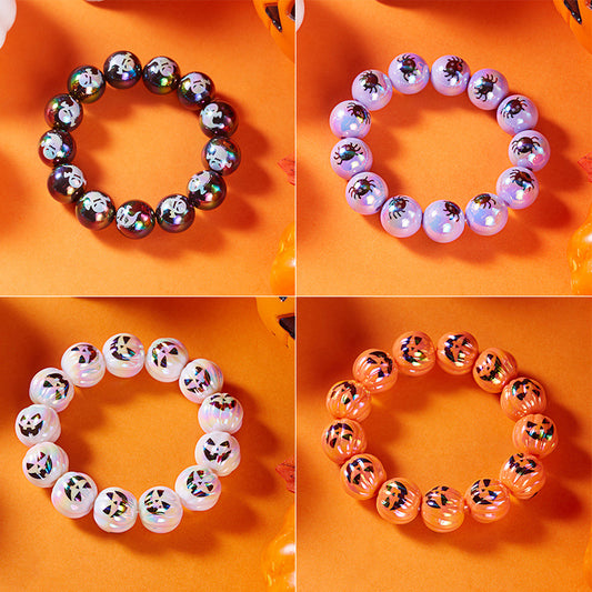 Bracciale con perline a forma di zucca e fantasma, stile cartone animato gotico scuro, per donna e uomo, con perline in resina e design stampato