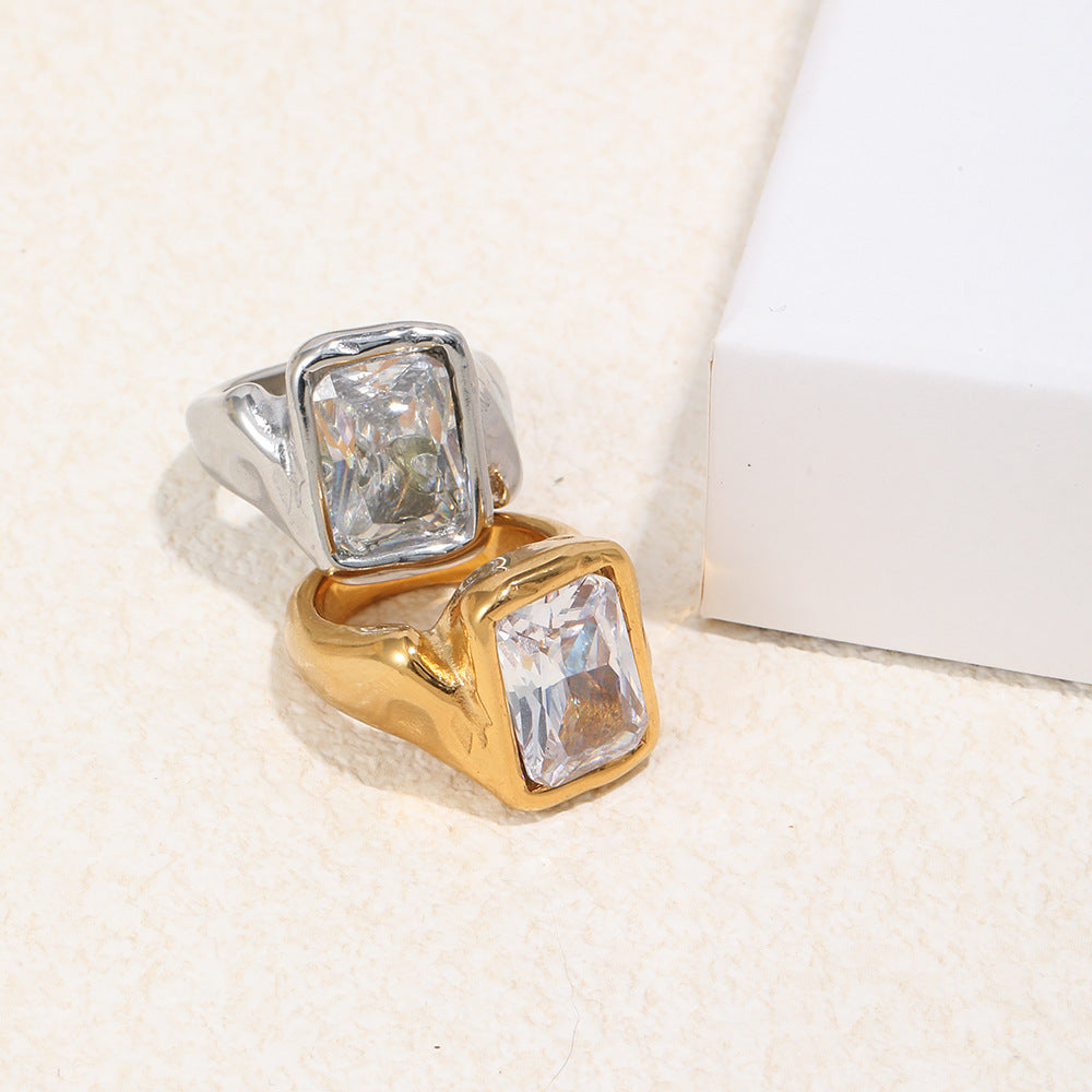 Anello da donna in acciaio inossidabile placcato oro 18 carati, geometrico e minimalista