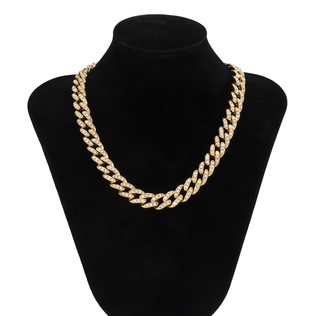 Minimalist Geometric Cuban Chain Necklace with Cubic Zirconia Inlay Alloy Pendant for Women