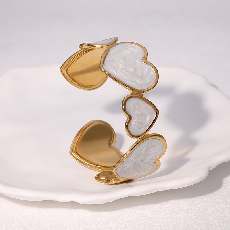 Bracciale da donna in acciaio inossidabile placcato oro 18 carati con smalto a cuore, lusso minimalista