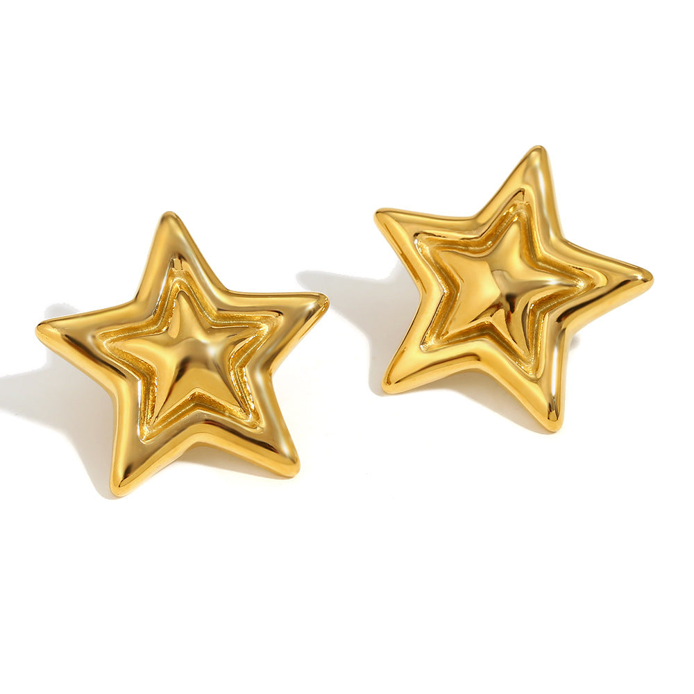 Orecchini a Stella Minimalisti alla Moda in Acciaio Inossidabile Placcati Oro 18K da Donna