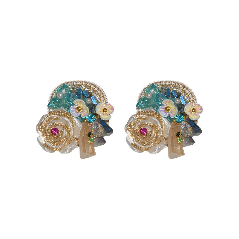 Orecchini in Stile Barocco a Forma Floreale con Strass e Perni in Acciaio Inossidabile per Donna