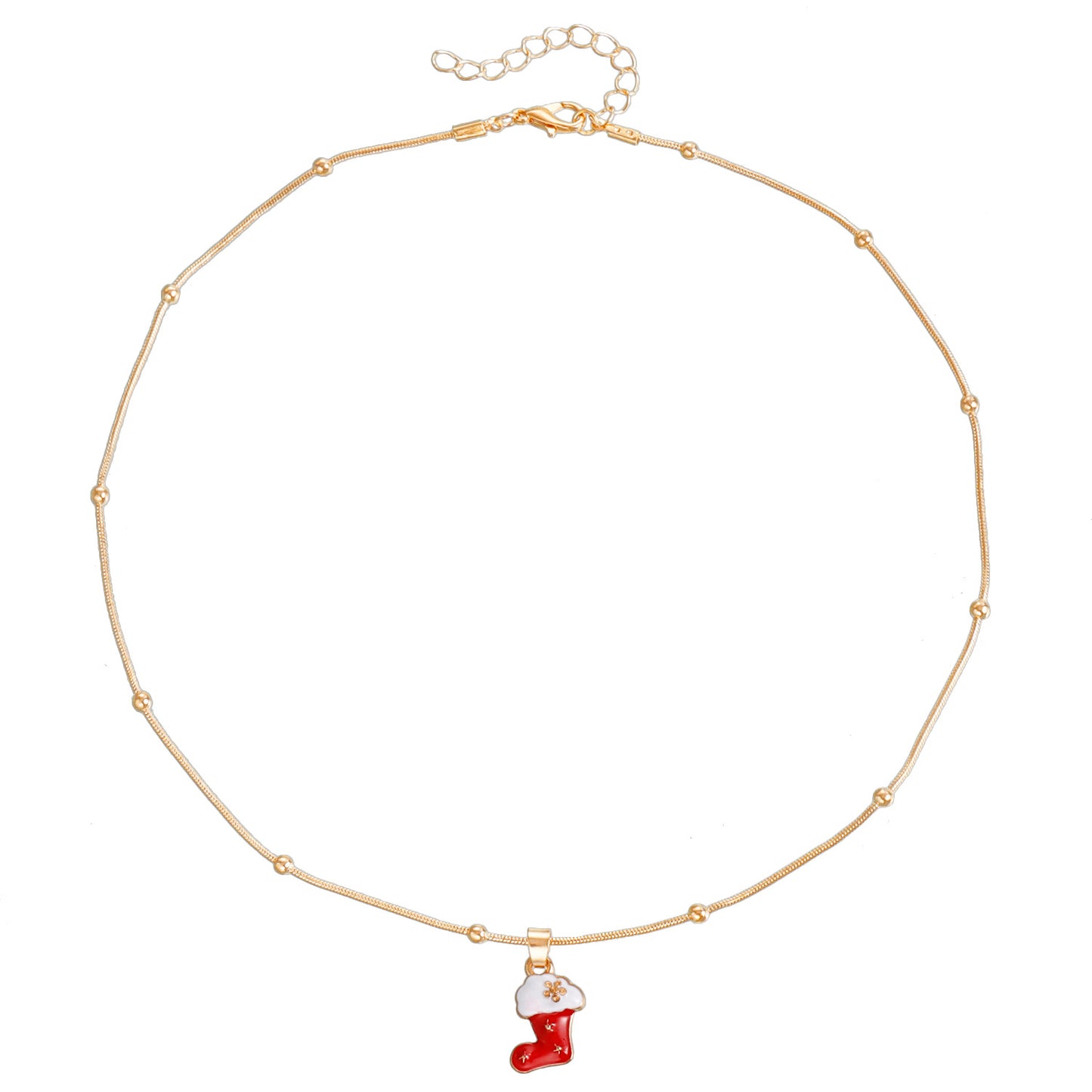 Vintage Christmas Necklace for Women with Geometric Pendant, Electroplated Metal Choker Chain, Santa and Snowflake Enamel Design