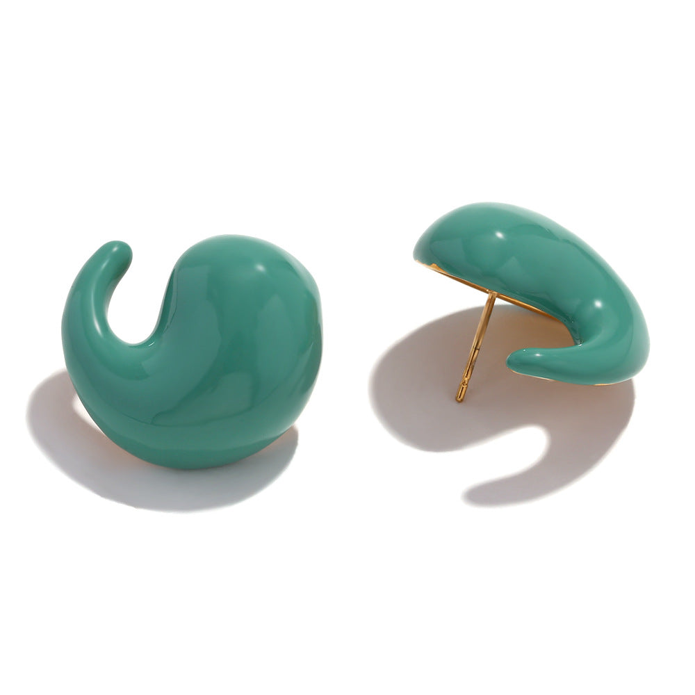 Orecchini a perno da donna in acciaio inossidabile geometrici, minimalisti e di tendenza, placcati in oro 18 carati con accenti smaltati a goccia