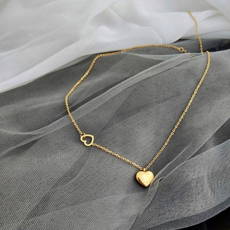 Vintage 18K Gold Plated Heart Pendant Necklace Titanium Steel Minimalist Unisex Jewelry