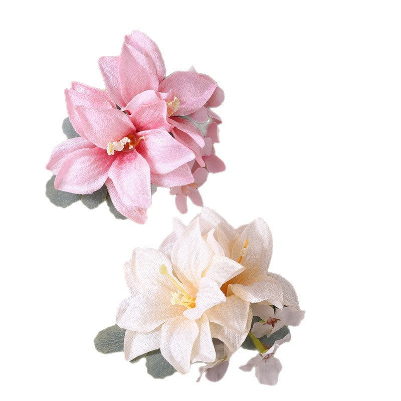 Natural Style Bowknot Duckbill Hair Clip for Children Made of Plastic Resin with Ruffled and Mesh Details for Vacation Photos Parties and Festivals