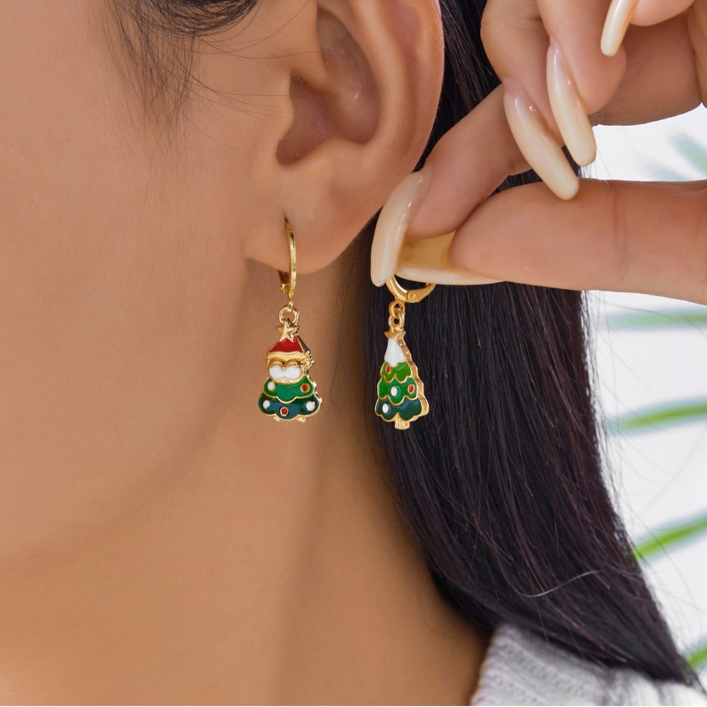 Christmas-Themed Star and Christmas Tree Shaped Dangle Earrings with Teardrop Tassels Zinc Alloy Electroplated for Women